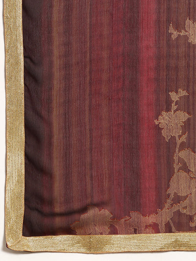 Satin Printed Brown Saree