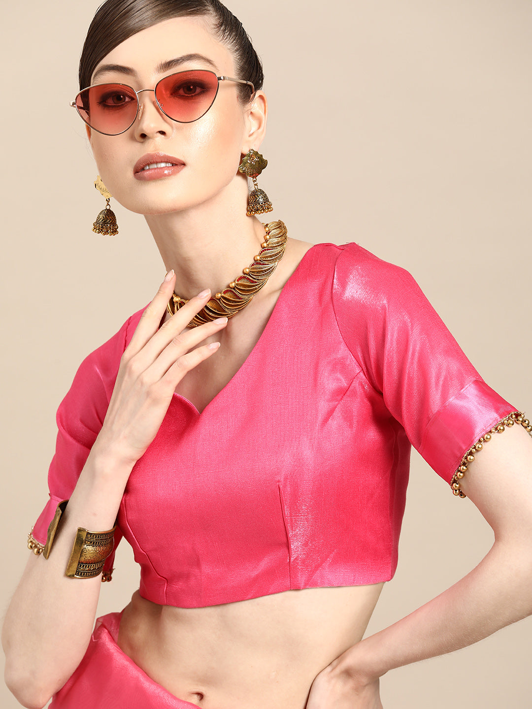 Organza Embellished With Sequins Pink Saree