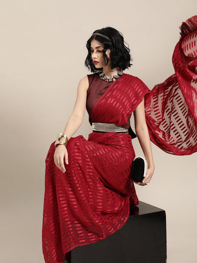 Polyester Geometic Red Saree