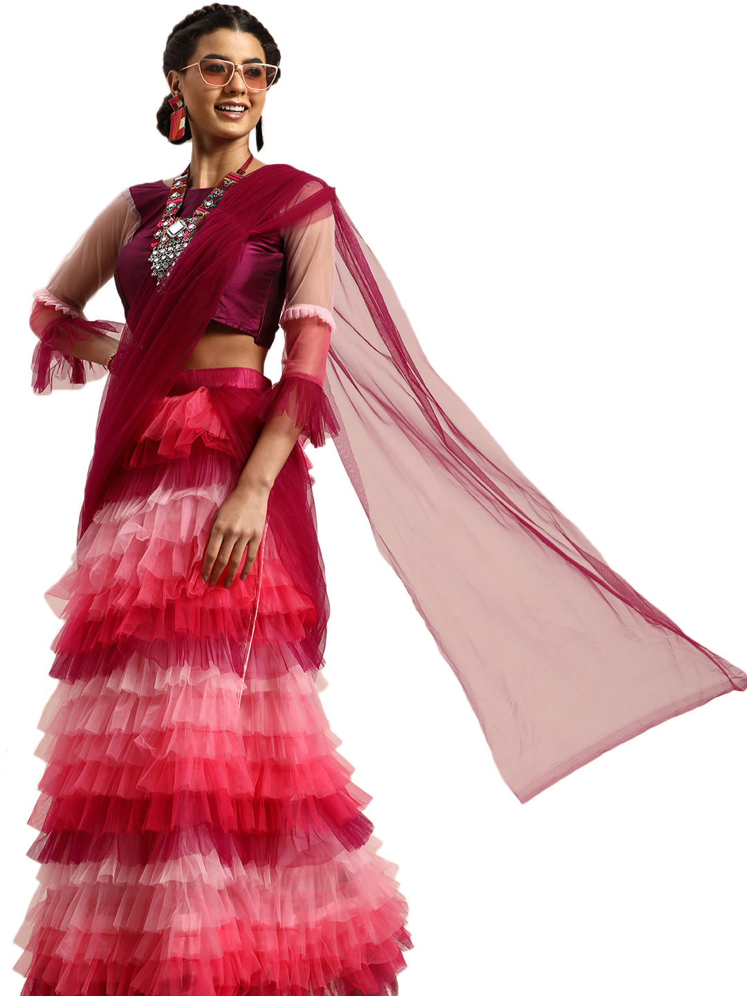 Net Solid Pink Saree