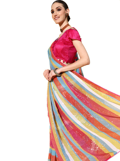 Multi Color Poly Georgette Sequence Work Saree With Blouse