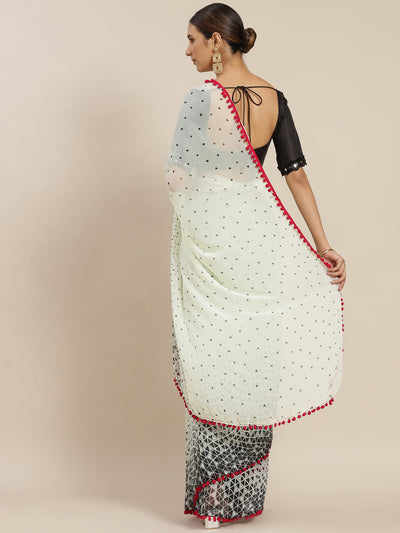 Off White Poly Georgette Printed Saree With Blouse