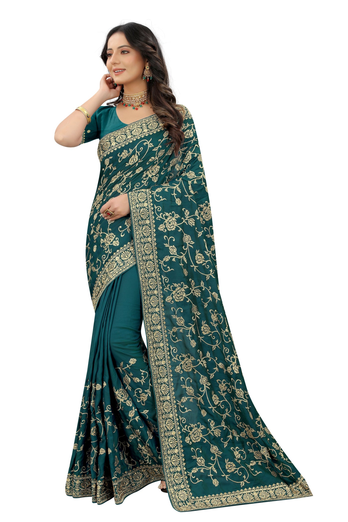 Green Art Silk Embroidered Saree With Blouse