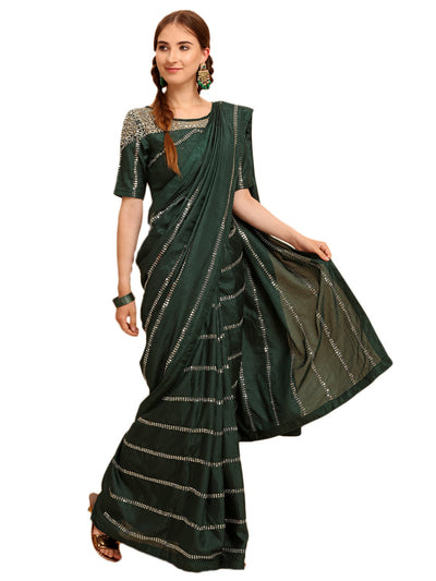 Art Silk Striped Green Saree