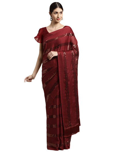 Poly Georgette Sequence Red Saree
